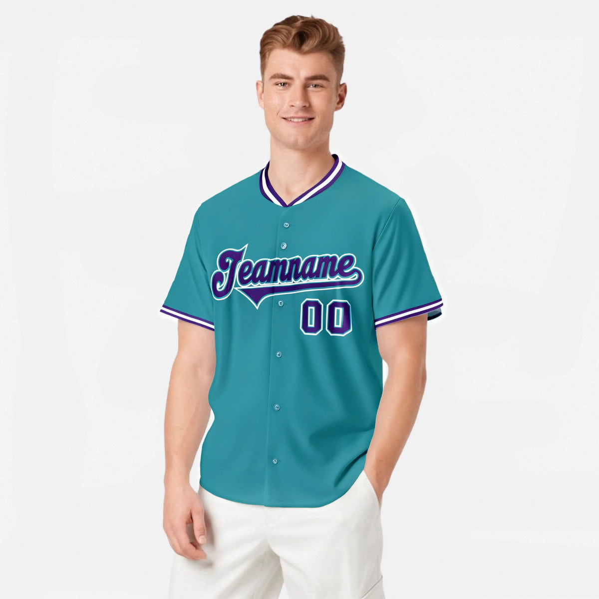 Custom Aqua Purple White Authentic Baseball Jersey