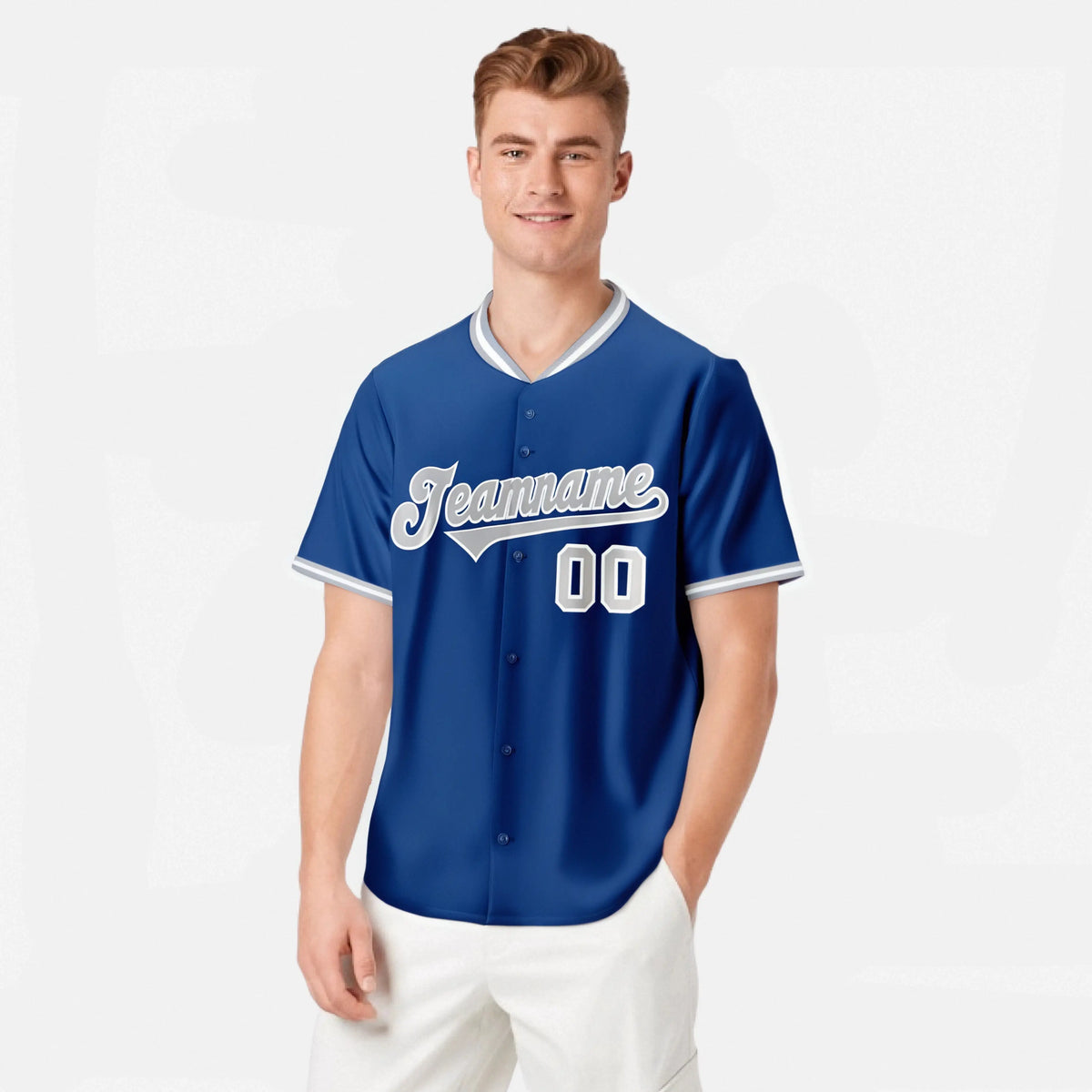 Custom Royal Blue Gray White Authentic Baseball Jersey