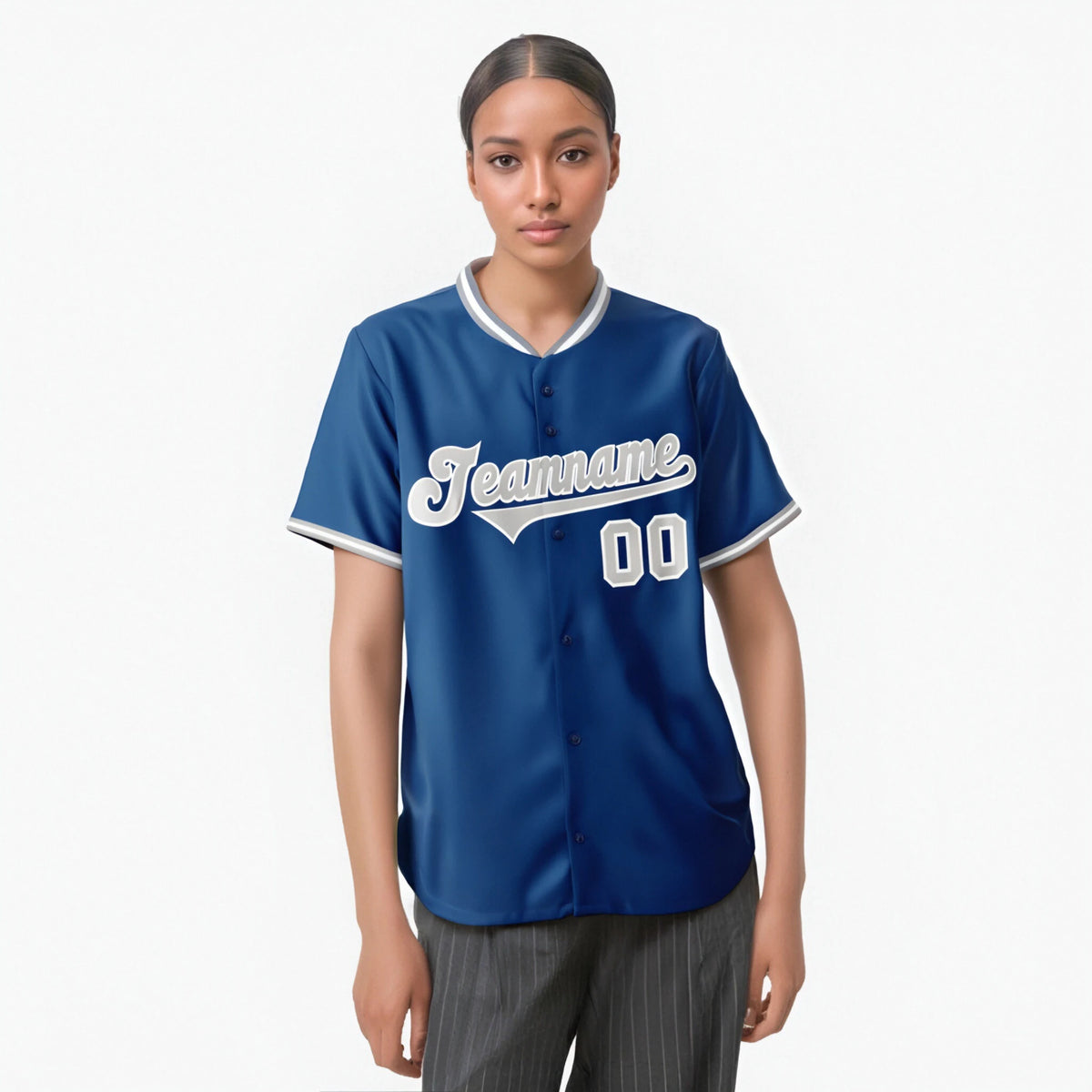 Custom Royal Blue Gray White Authentic Baseball Jersey