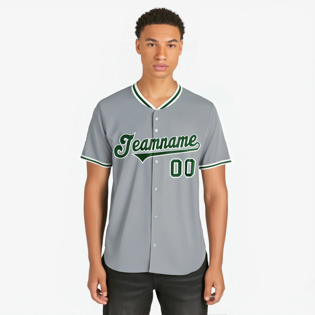 Custom Gray Kelly Green White Authentic Baseball Jersey