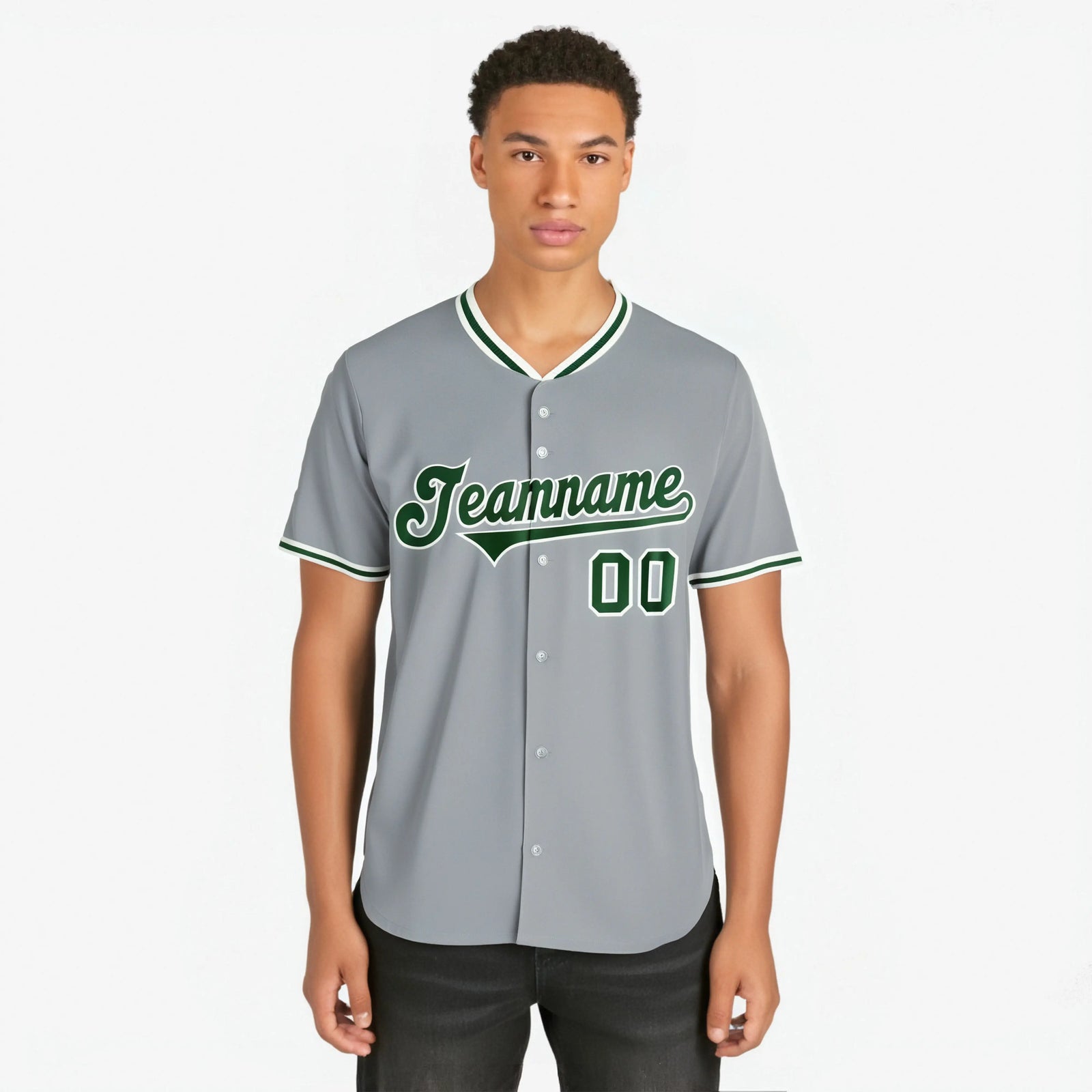 Custom Gray Kelly Green White Authentic Baseball Jersey