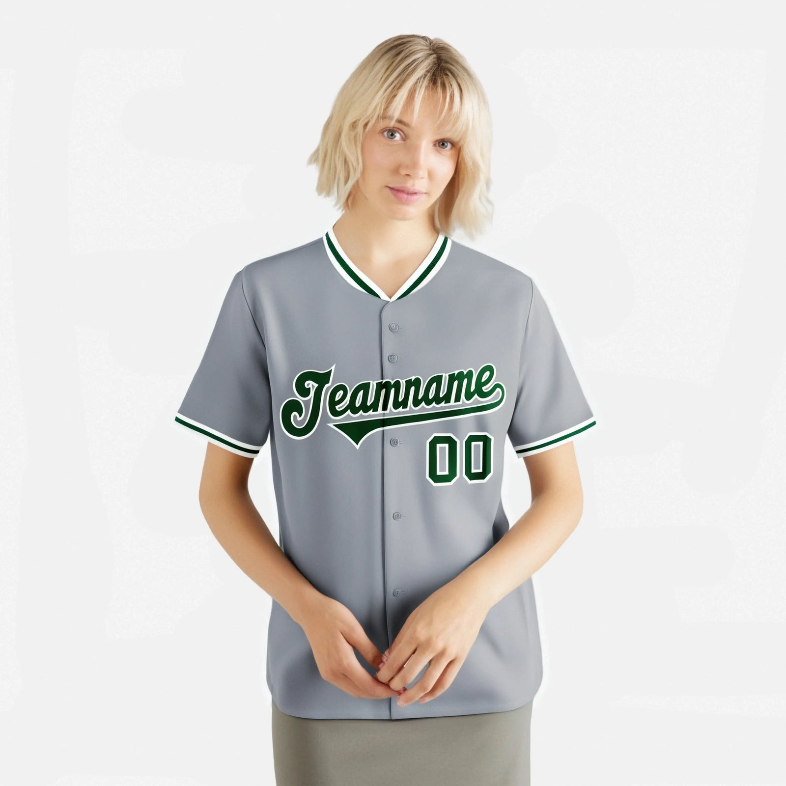 Custom Gray Kelly Green White Authentic Baseball Jersey