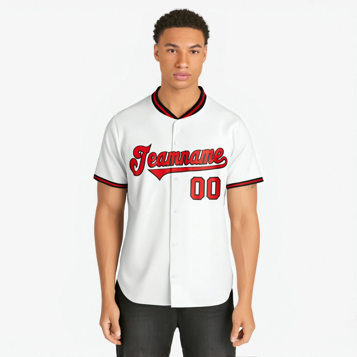 Custom White Black Red Authentic Baseball Jersey
