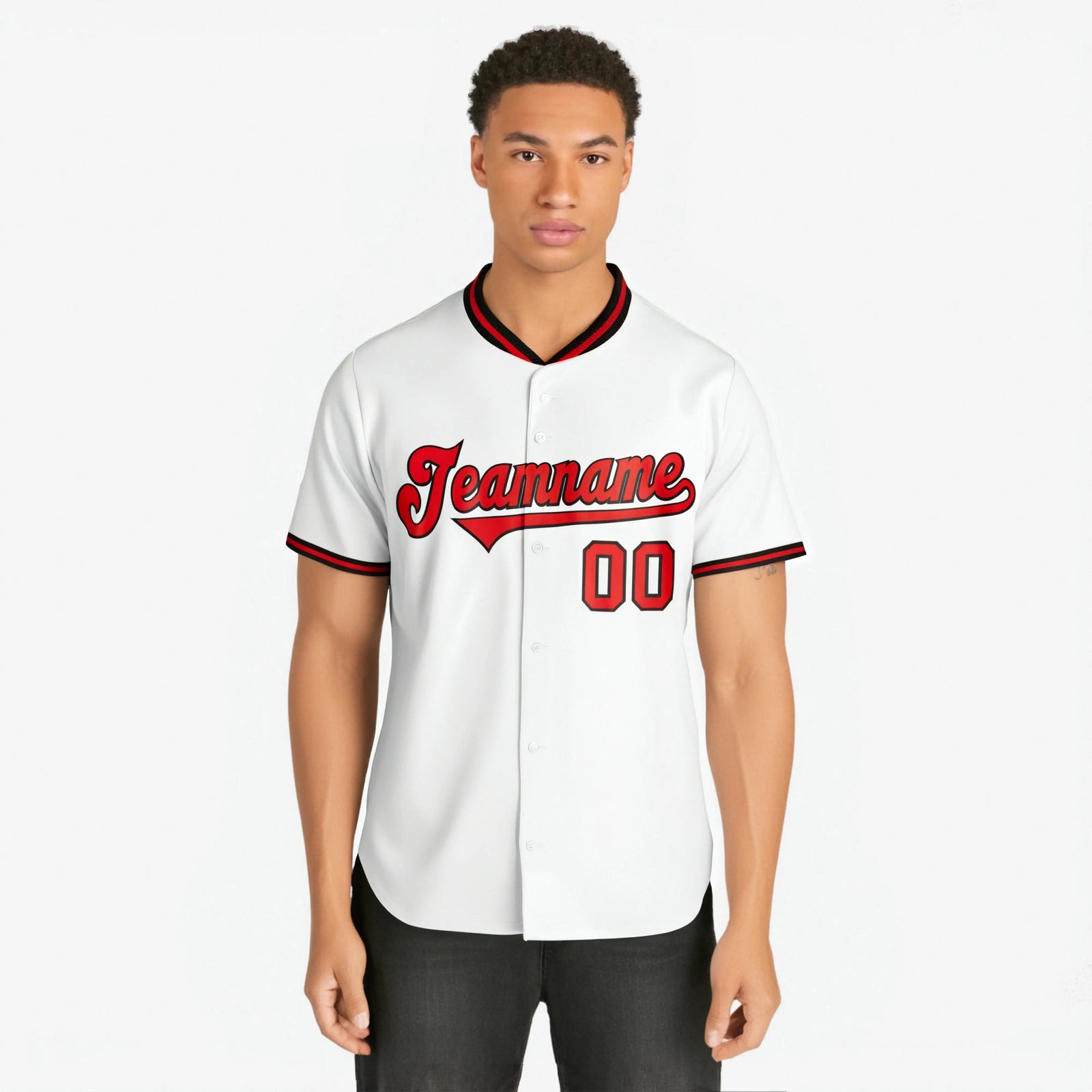 Custom White Black Red Authentic Baseball Jersey