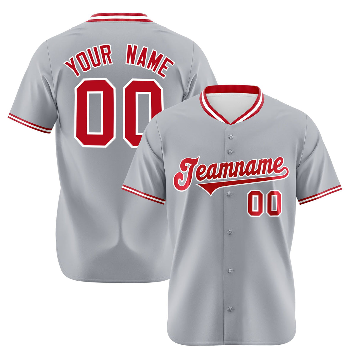 Custom Gray Red White Authentic Baseball Jersey