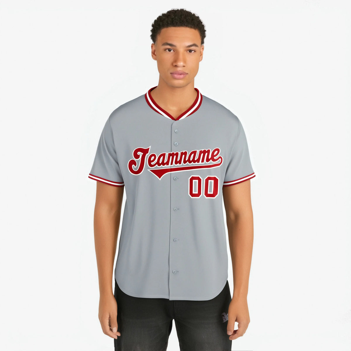 Custom Gray Red White Authentic Baseball Jersey