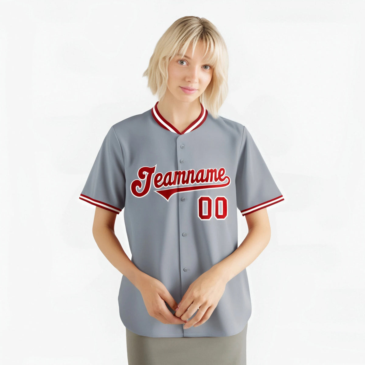 Custom Gray Red White Authentic Baseball Jersey