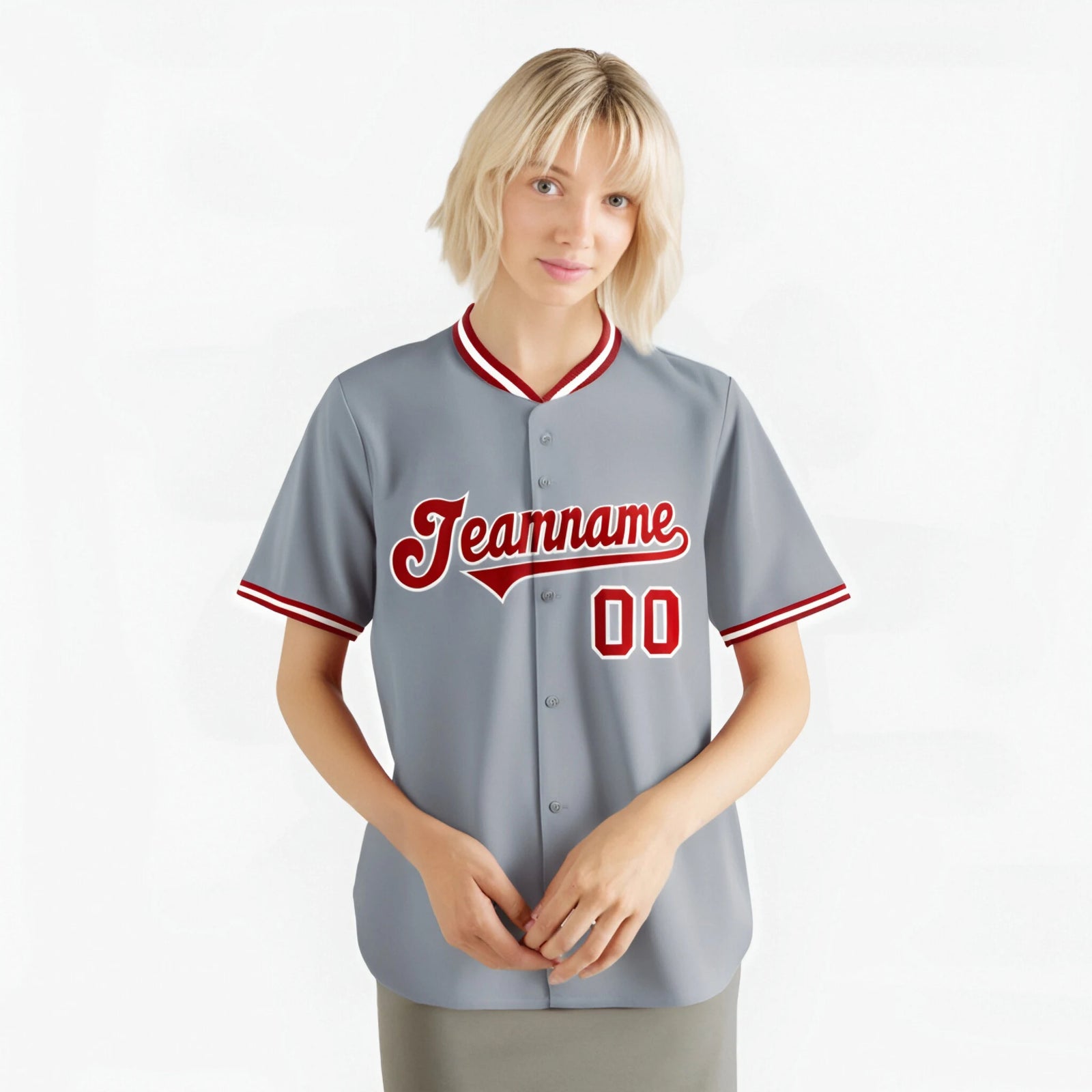 Custom Gray Red White Authentic Baseball Jersey