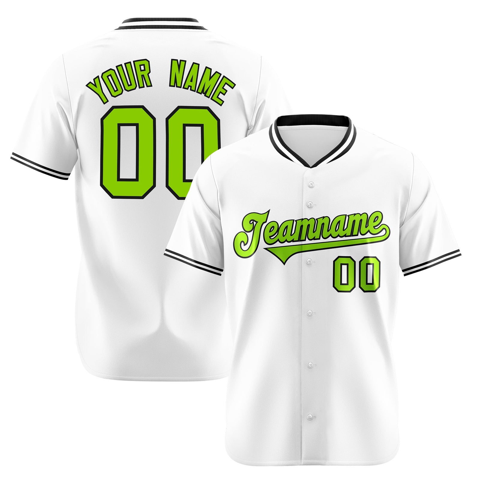 Custom White Neon Green Black Authentic Baseball Jersey