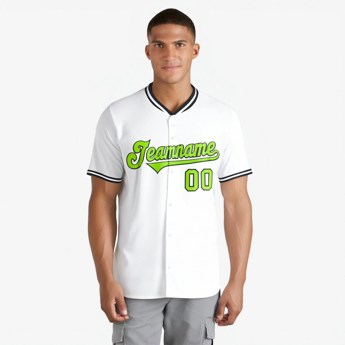 Custom White Neon Green Black Authentic Baseball Jersey