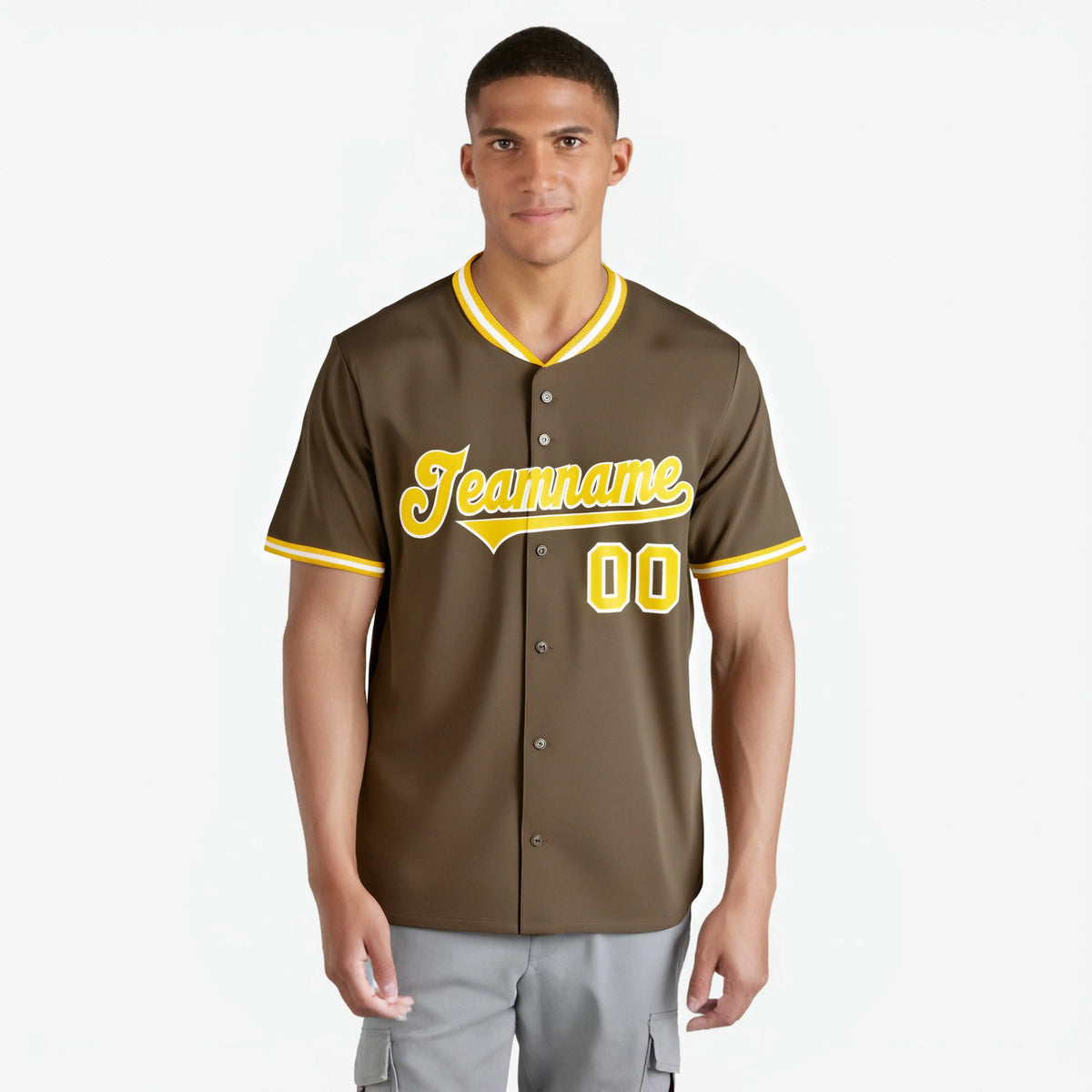 Custom Brown Gold White Authentic Baseball Jersey