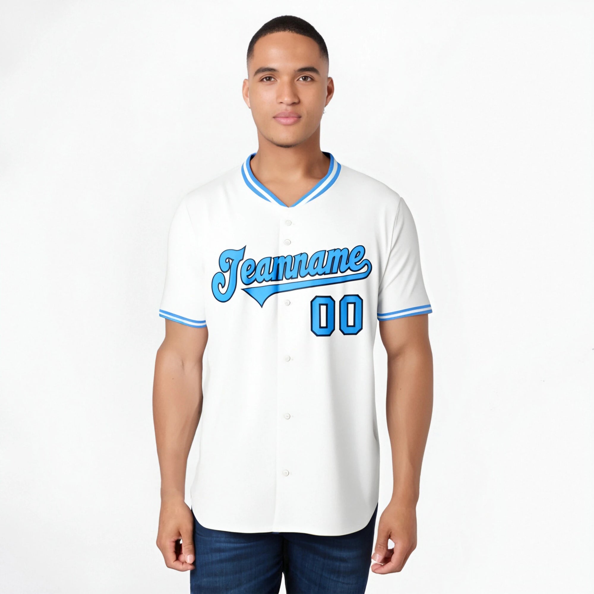 Custom White Light Blue Authentic Baseball Jersey