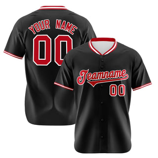 Custom Black Red White Authentic Baseball Jersey - Style 1