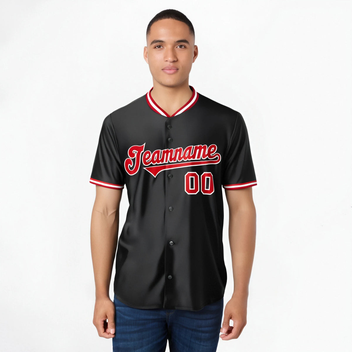 Custom Black Red White Authentic Baseball Jersey