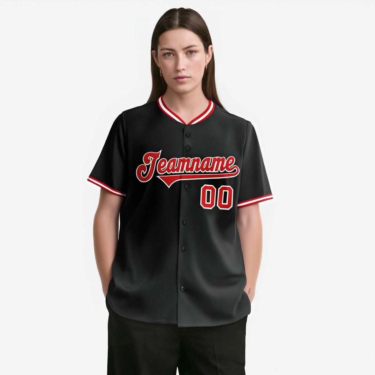 Custom Black Red White Authentic Baseball Jersey