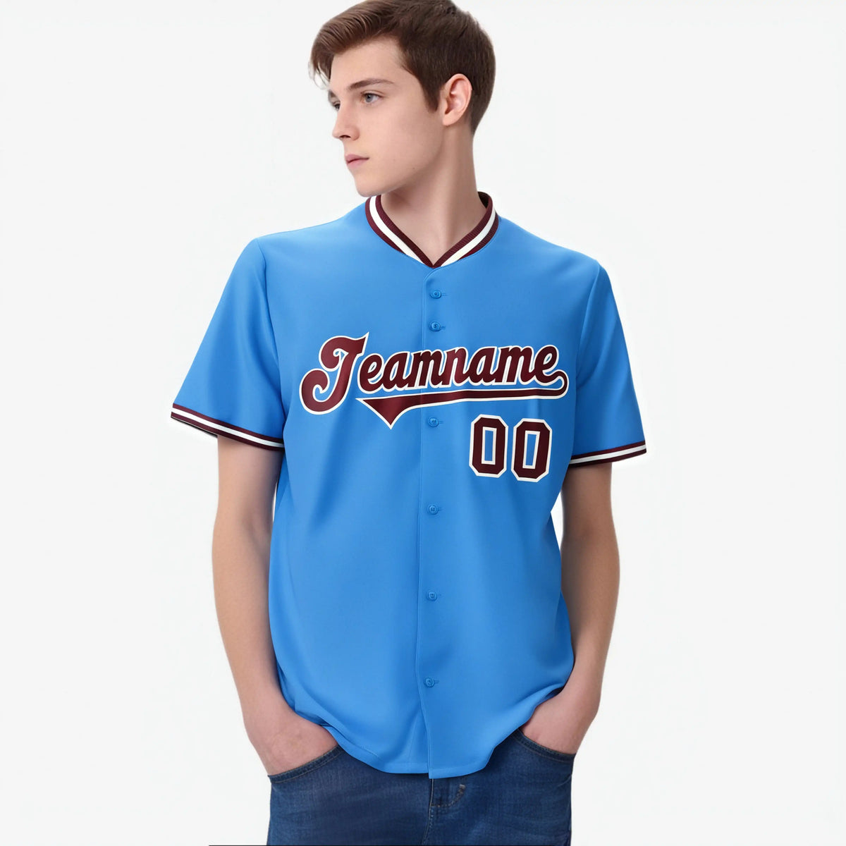 Custom Powder Blue Crimson White Authentic Baseball Jersey