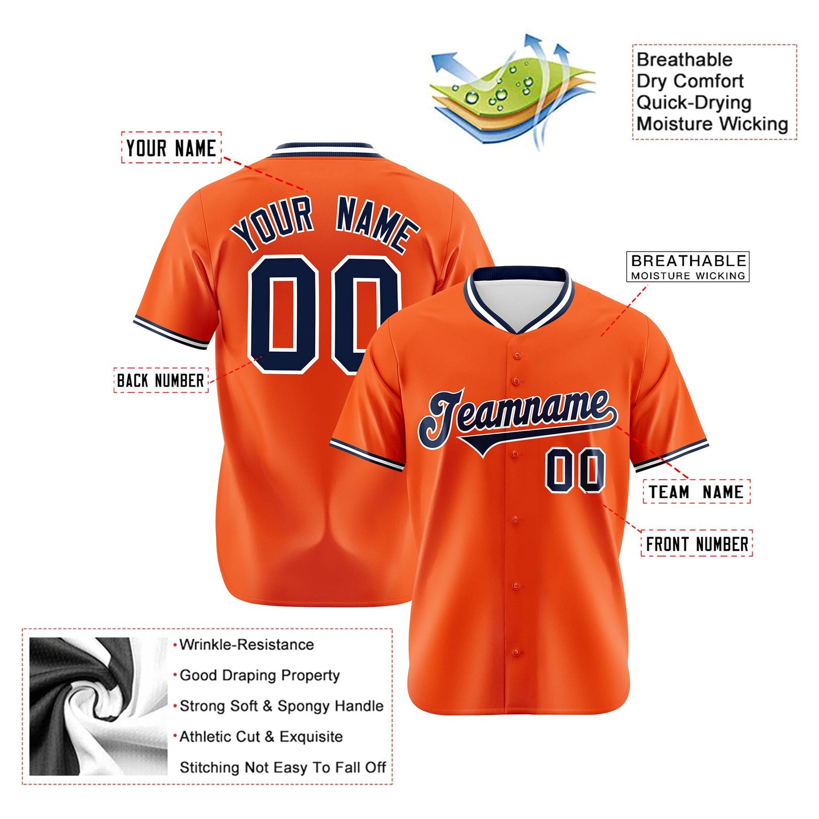 Custom Orange Navy White Authentic Baseball Jersey