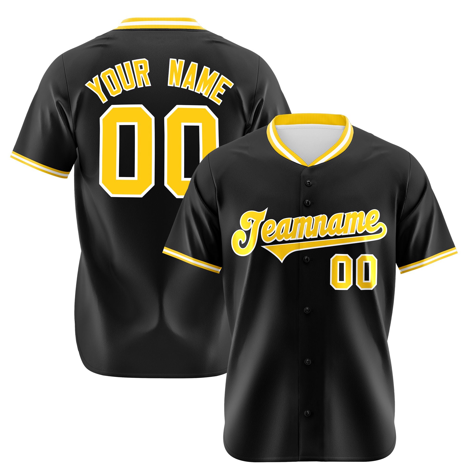 Custom Black Gold White Authentic Baseball Jersey