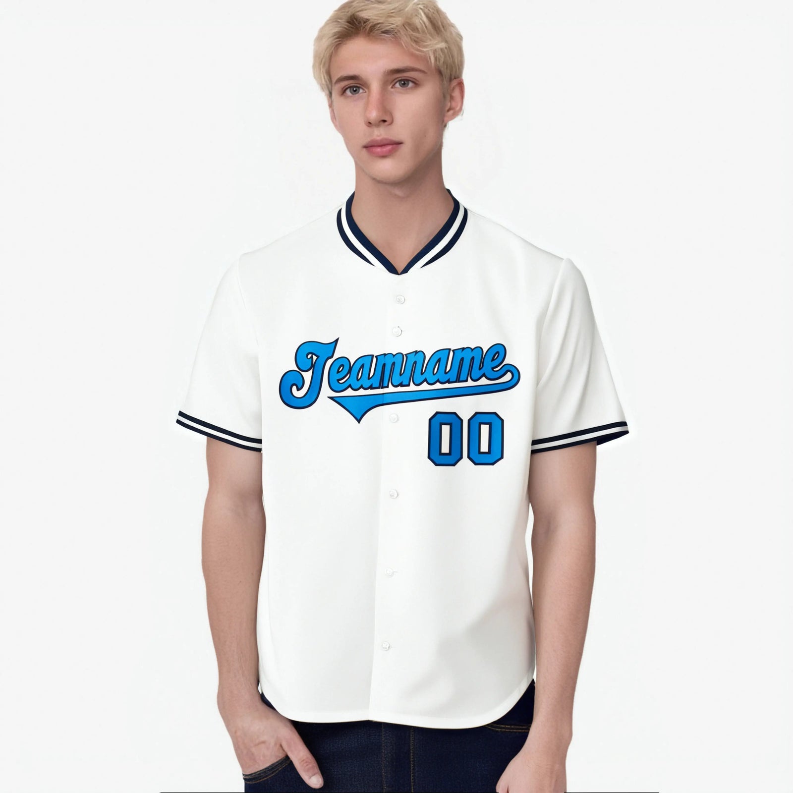 Custom White Powder Blue Black Authentic Baseball Jersey