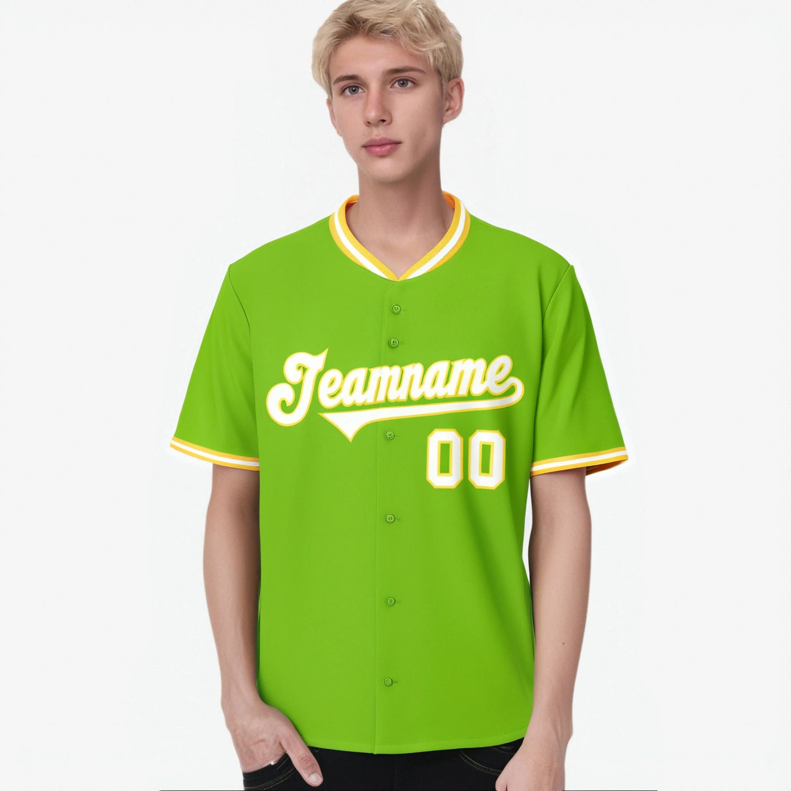 Custom Neon Green Gold White Authentic Baseball Jersey
