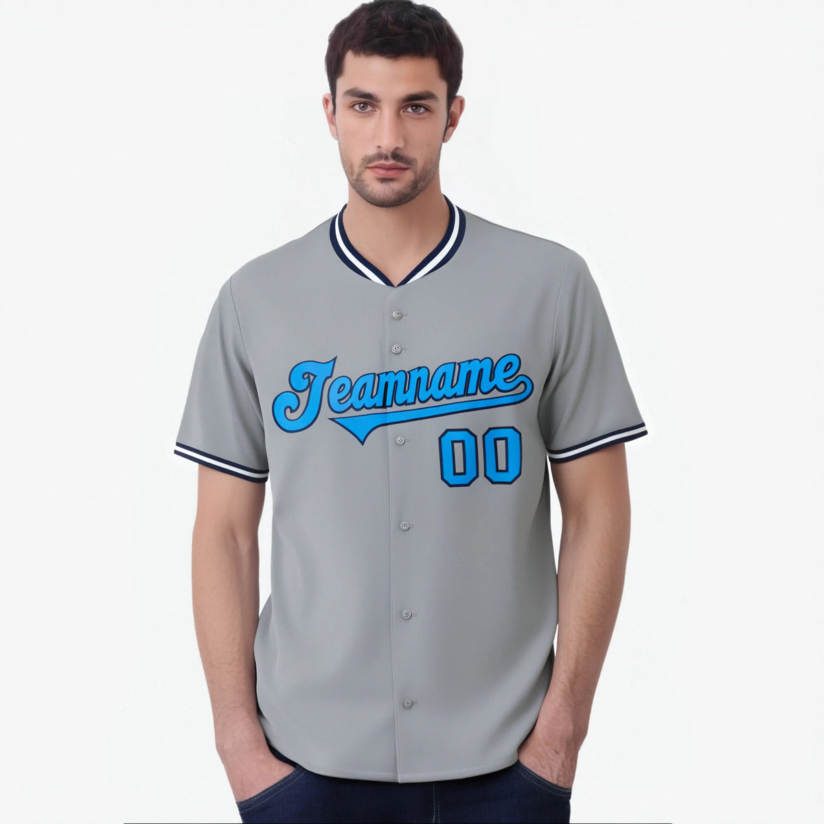 Custom Gray Powder Blue Black Authentic Baseball Jersey