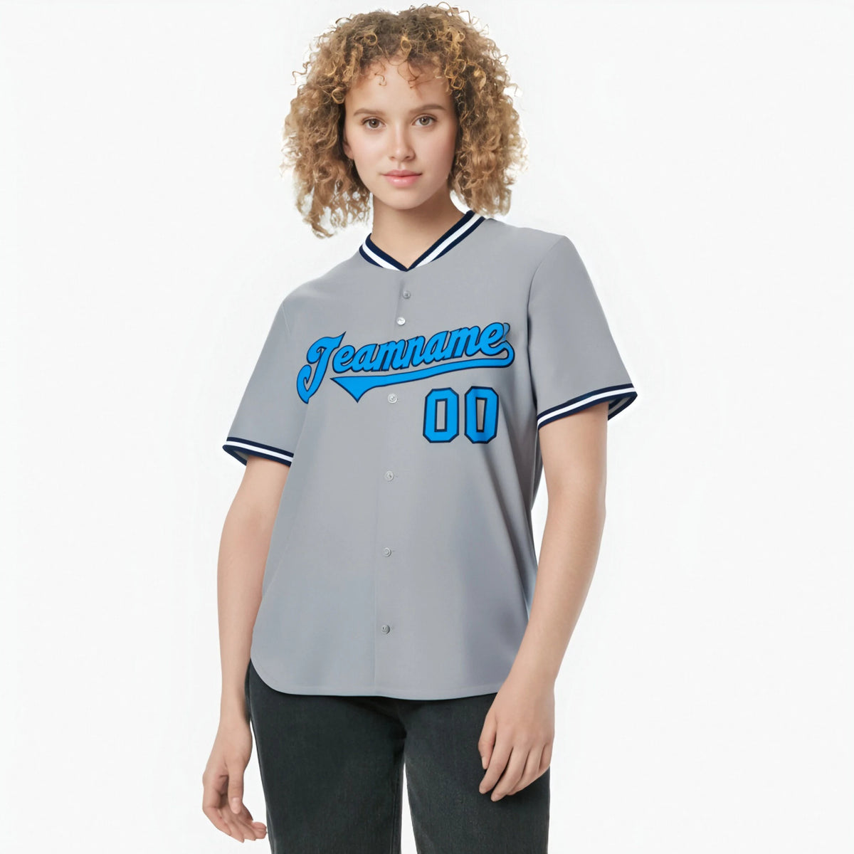 Custom Gray Powder Blue Black Authentic Baseball Jersey