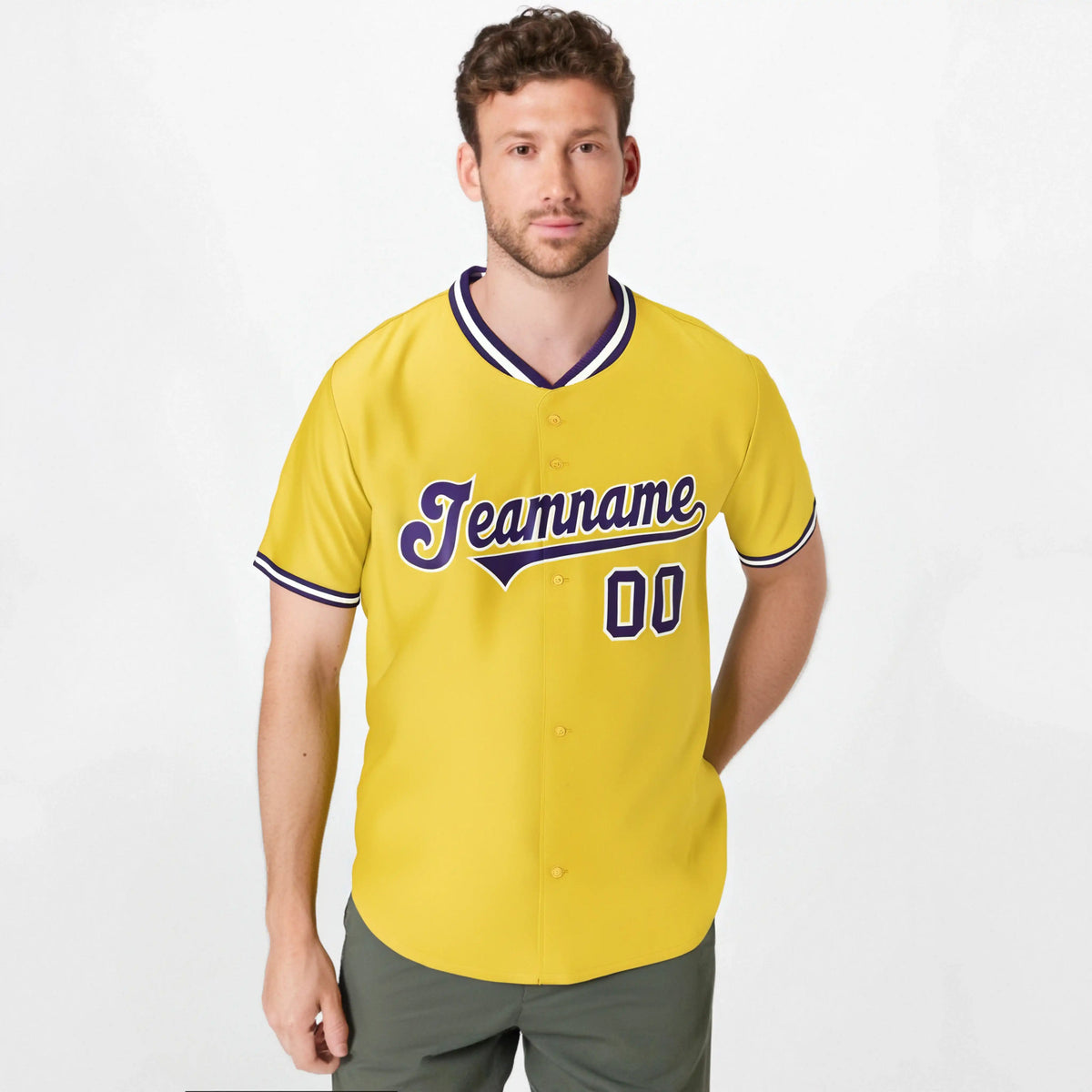 Custom Yellow Purple White Authentic Baseball Jersey