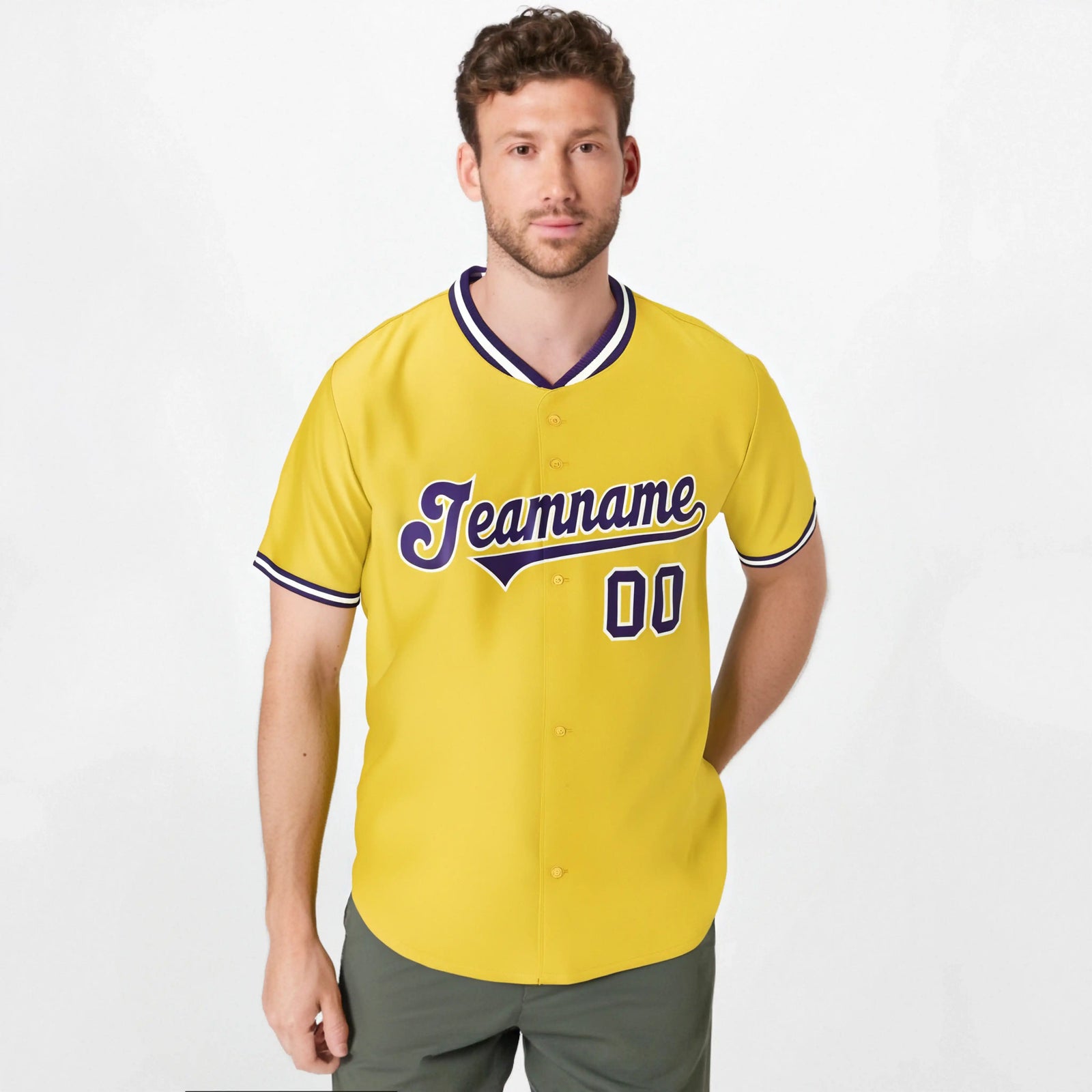Custom Yellow Purple White Authentic Baseball Jersey