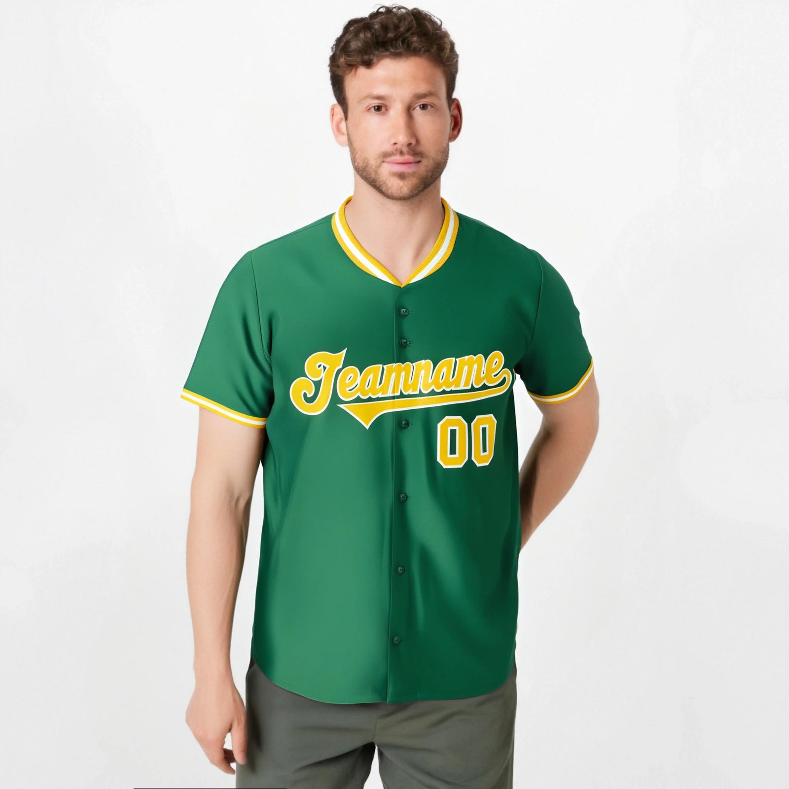 Custom Kelly Green Yellow White Authentic Baseball Jersey