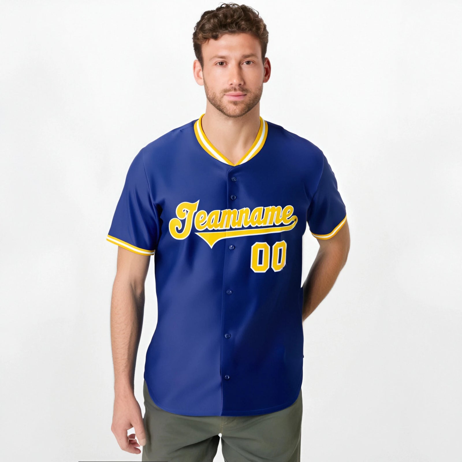 Custom Royal Blue Gold White Authentic Baseball Jersey