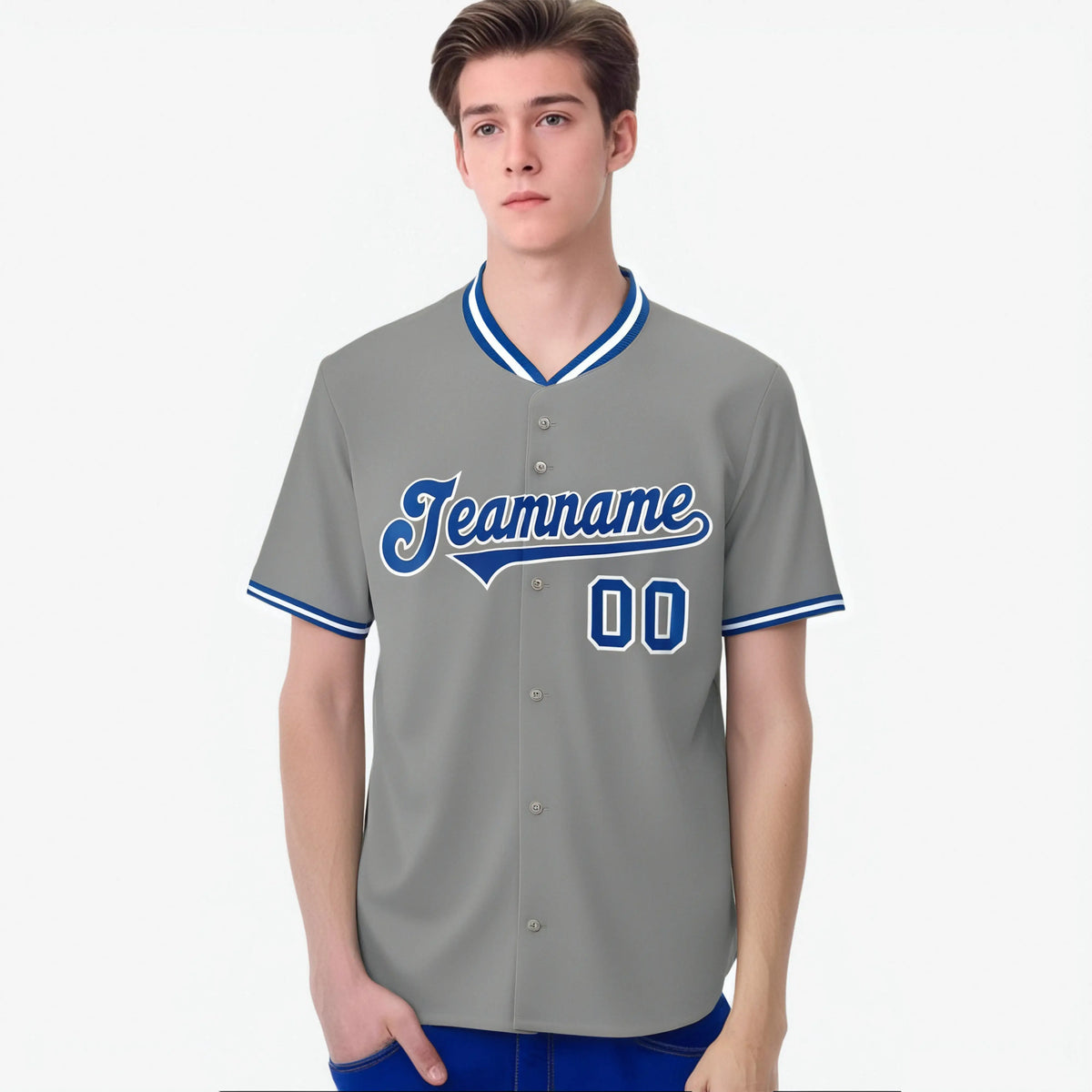 Custom Gray Royal Blue White Authentic Baseball Jersey