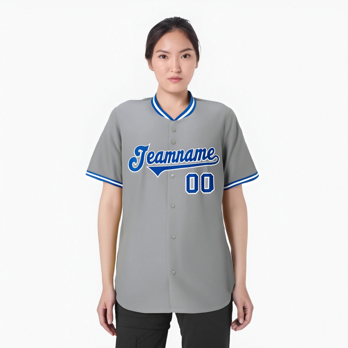 Custom Gray Royal Blue White Authentic Baseball Jersey