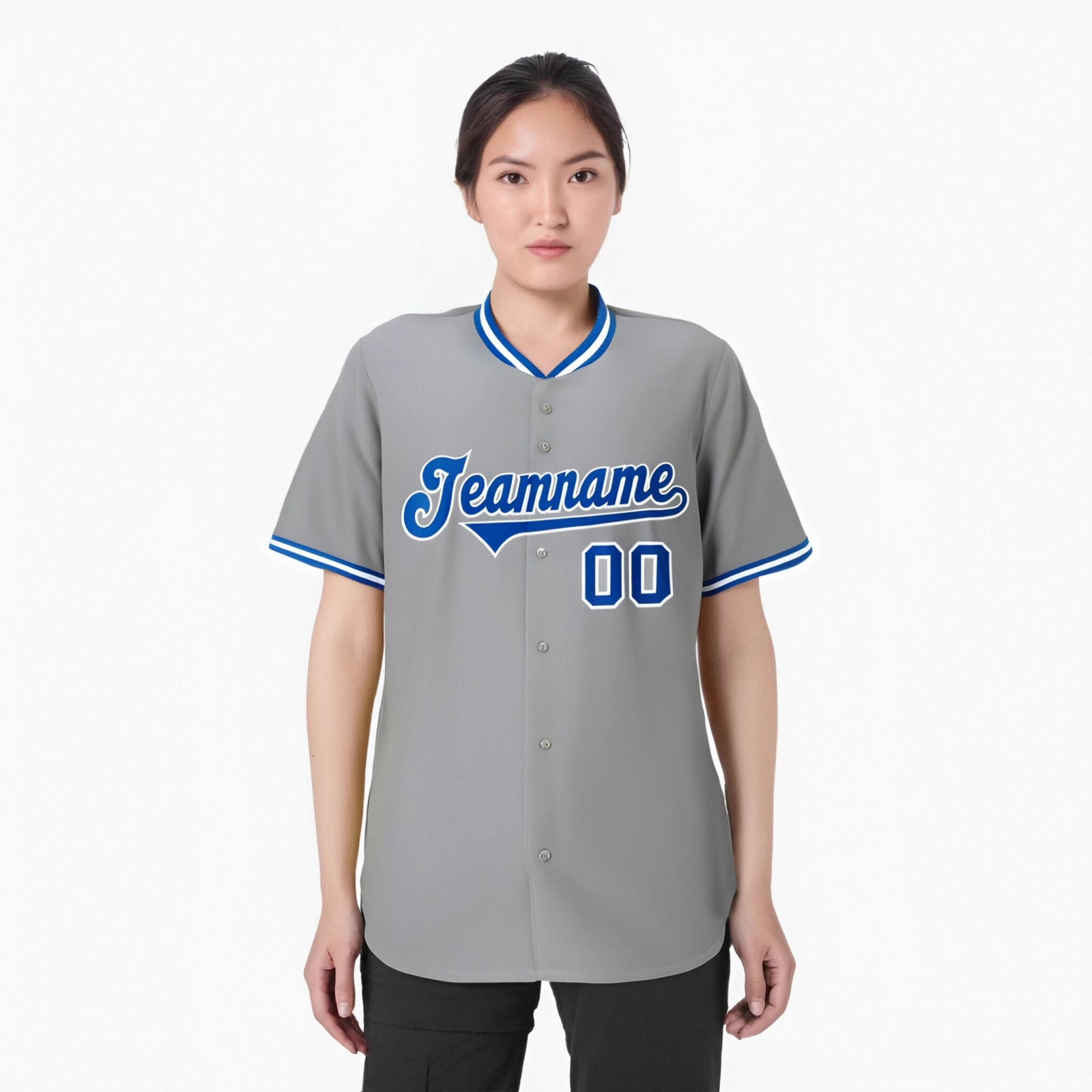 Custom Gray Royal Blue White Authentic Baseball Jersey