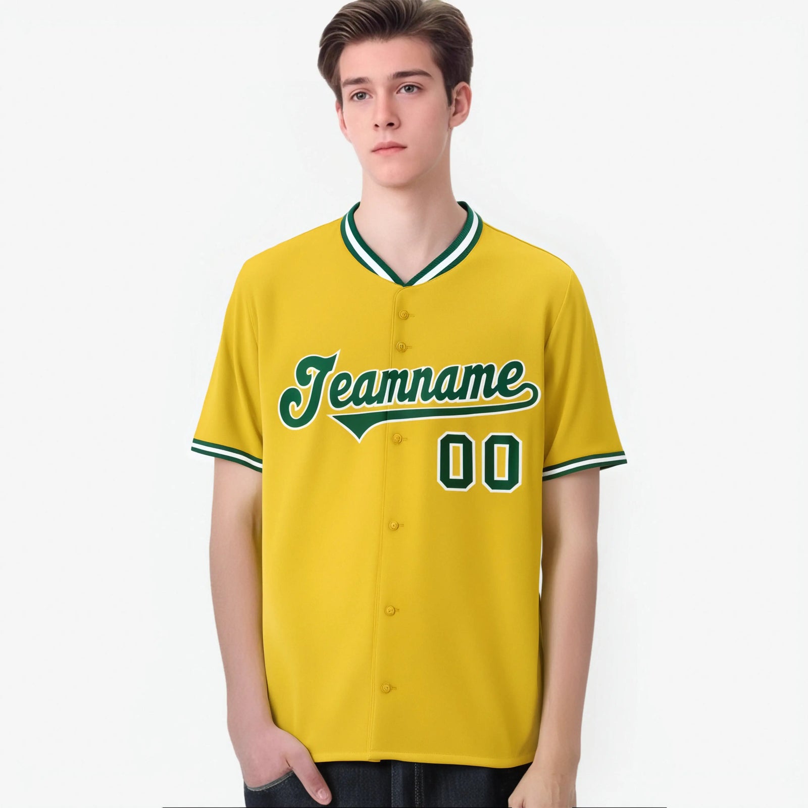 Custom Yellow Kelly Green White Authentic Baseball Jersey