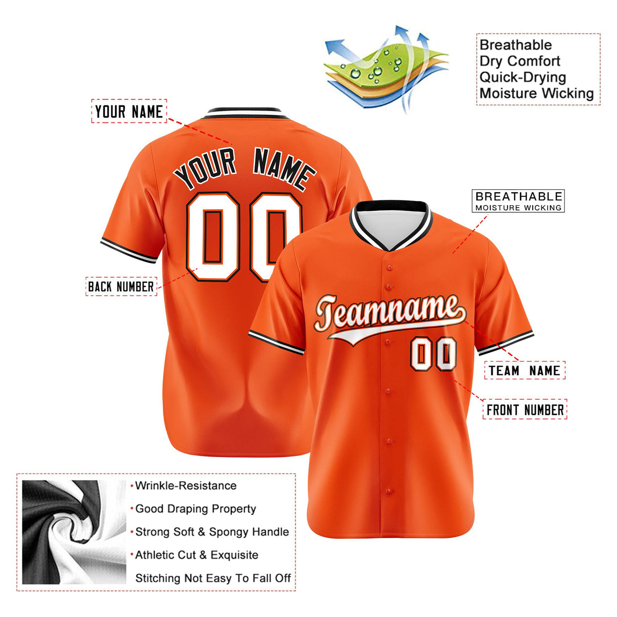 Custom Orange Black White Authentic Baseball Jersey