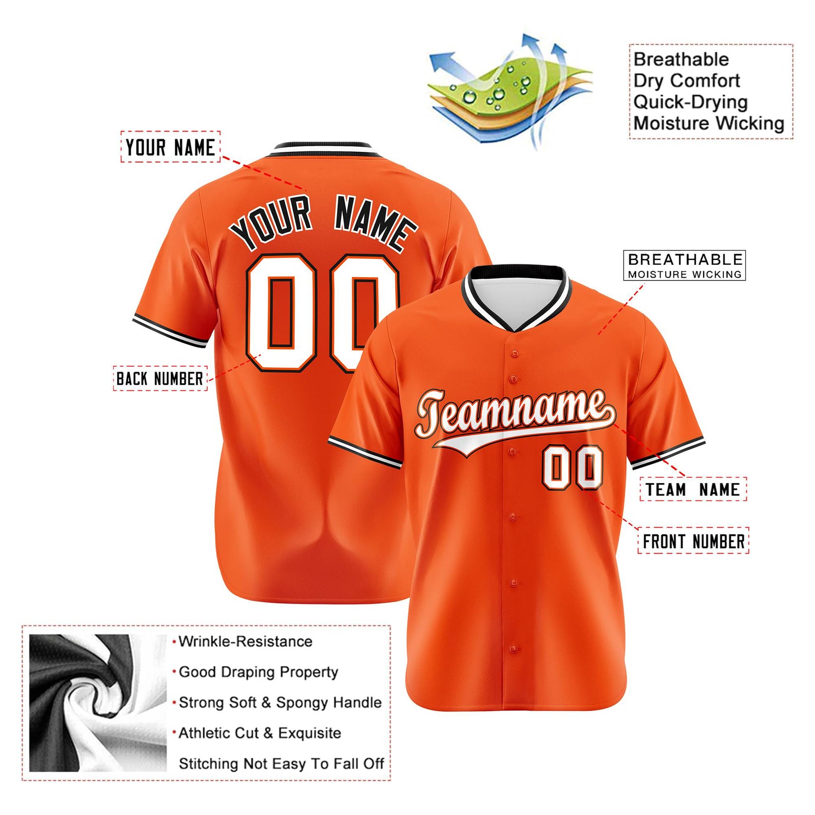 Custom Orange Black White Authentic Baseball Jersey