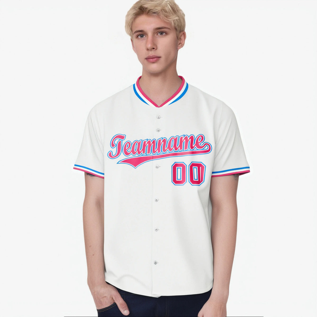 Custom White Pink Authentic Baseball Jersey