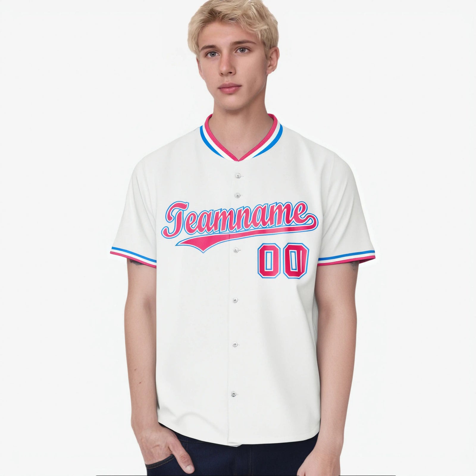 Custom White Pink Authentic Baseball Jersey