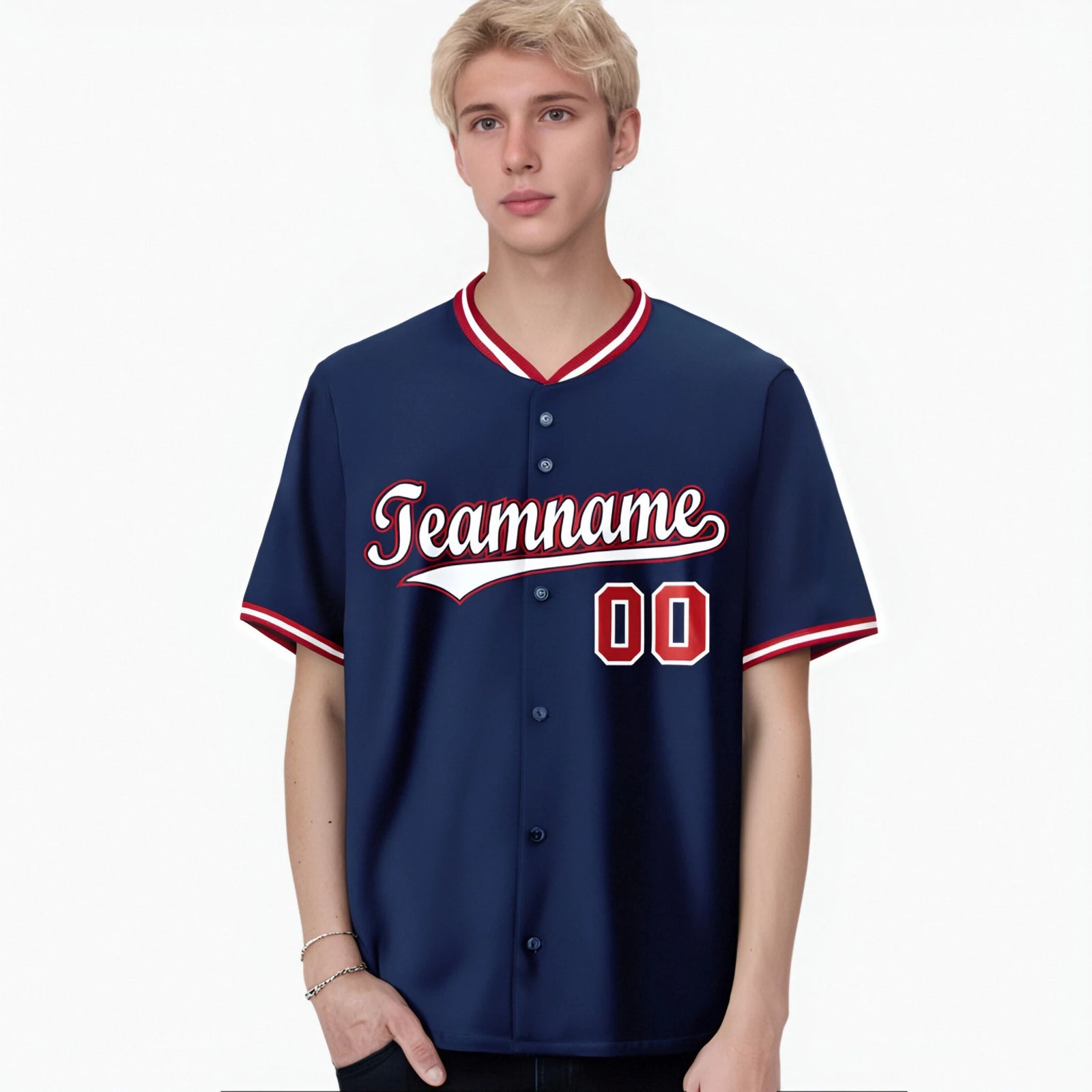 Custom Navy Red White Authentic Baseball Jersey