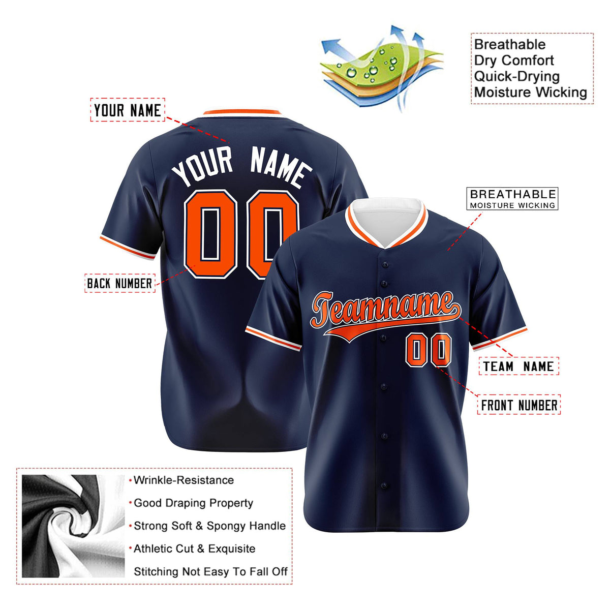 Custom Navy Orange White Authentic Baseball Jersey
