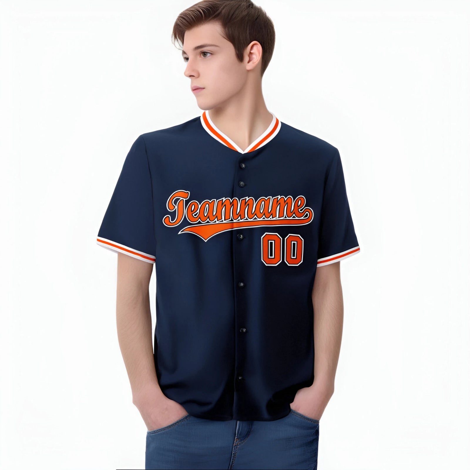 Custom Navy Orange White Authentic Baseball Jersey