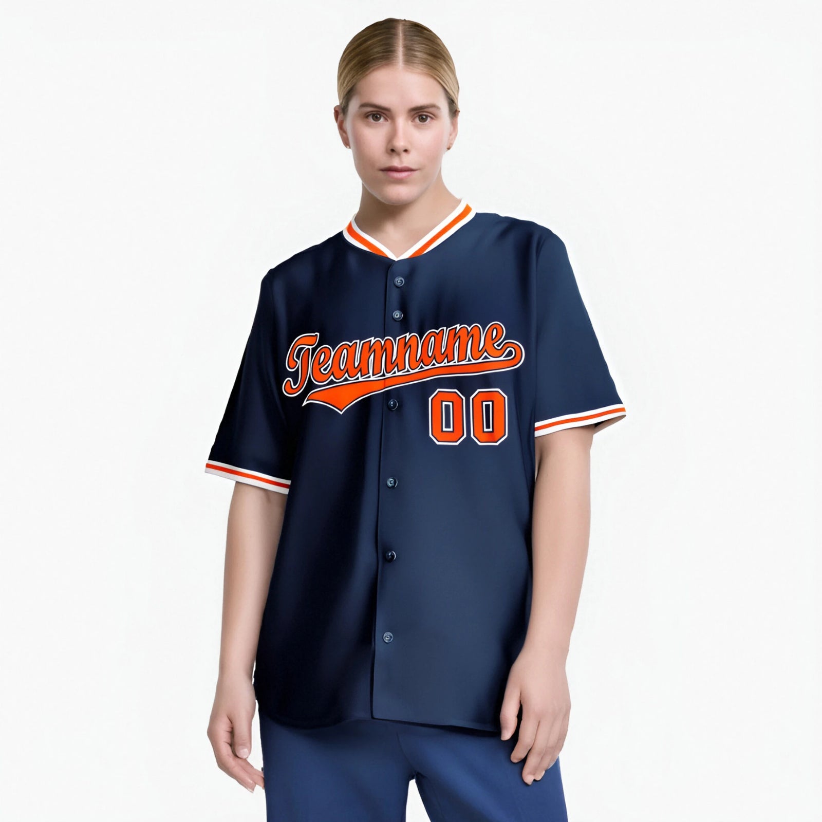 Custom Navy Orange White Authentic Baseball Jersey