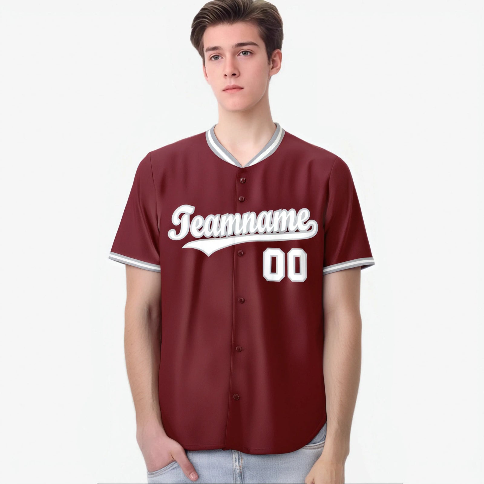 Custom Crimson Gray White Authentic Baseball Jersey