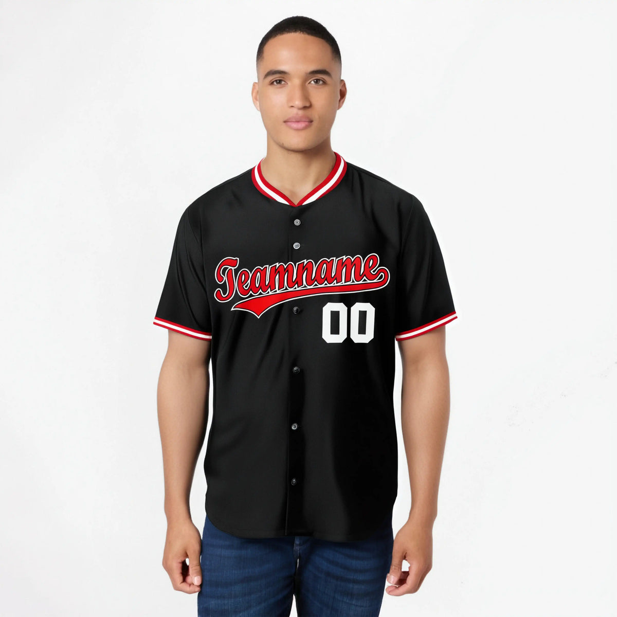 Custom Black Red White Authentic Baseball Jersey