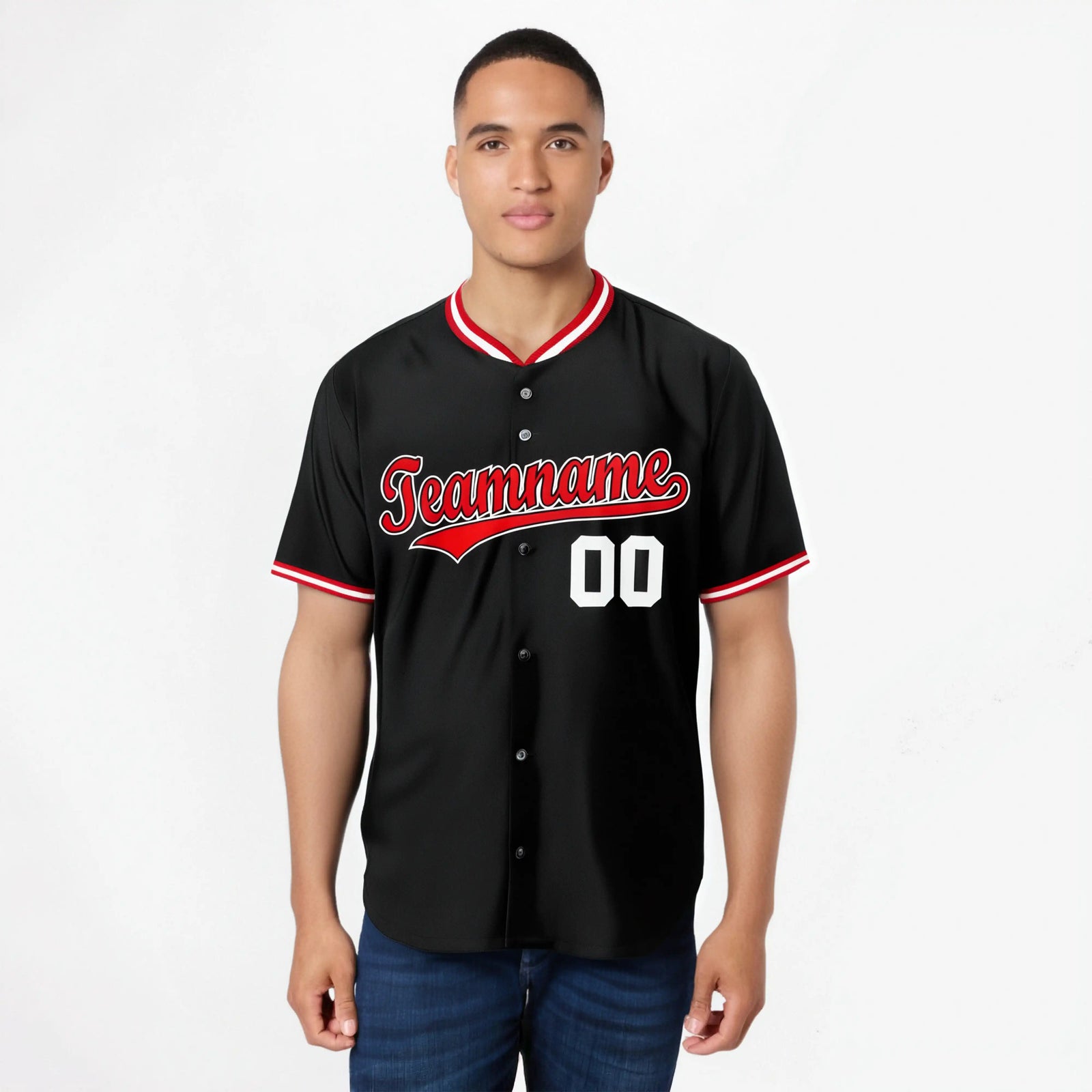 Custom Black Red White Authentic Baseball Jersey