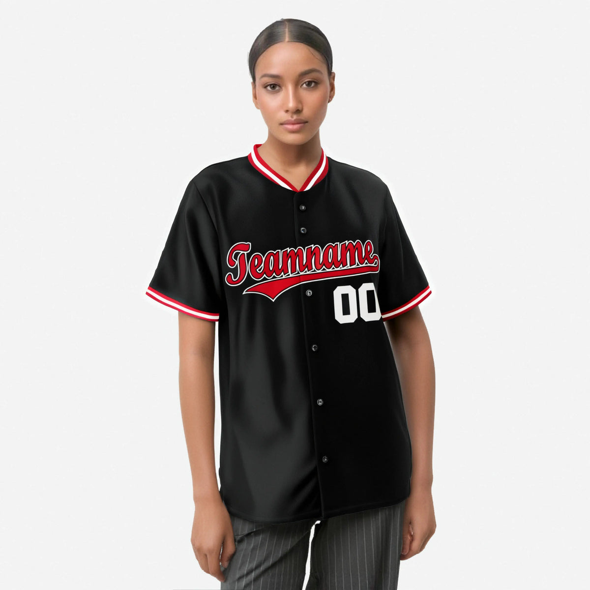 Custom Black Red White Authentic Baseball Jersey