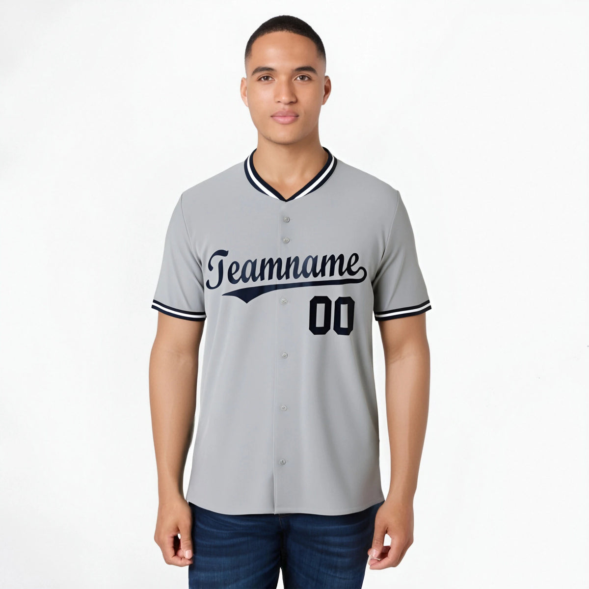 Custom Gray Navy White Authentic Baseball Jersey