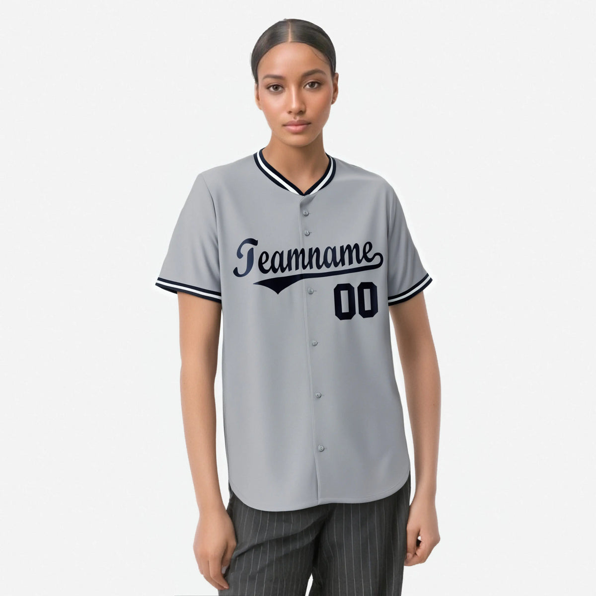 Custom Gray Navy White Authentic Baseball Jersey