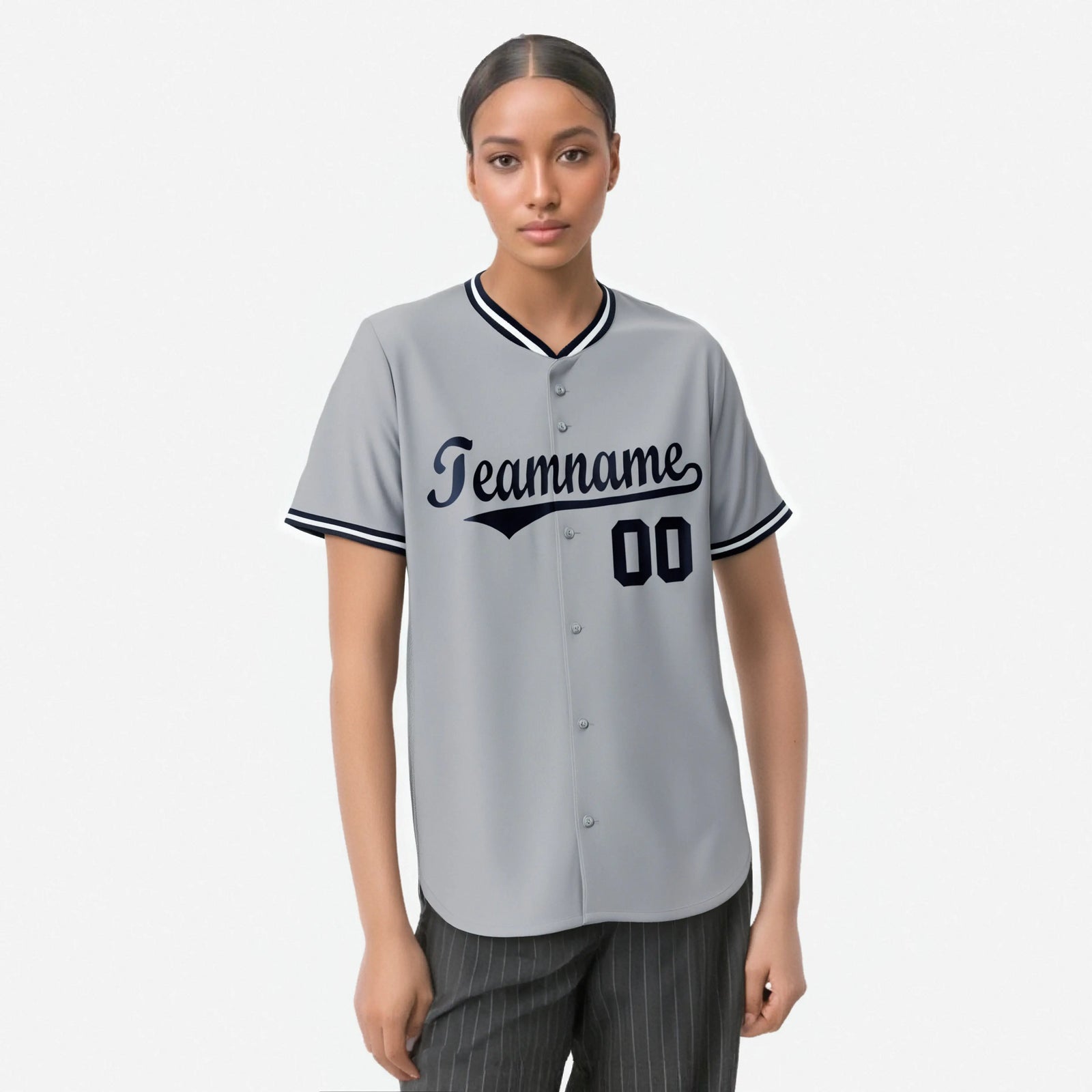 Custom Gray Navy White Authentic Baseball Jersey