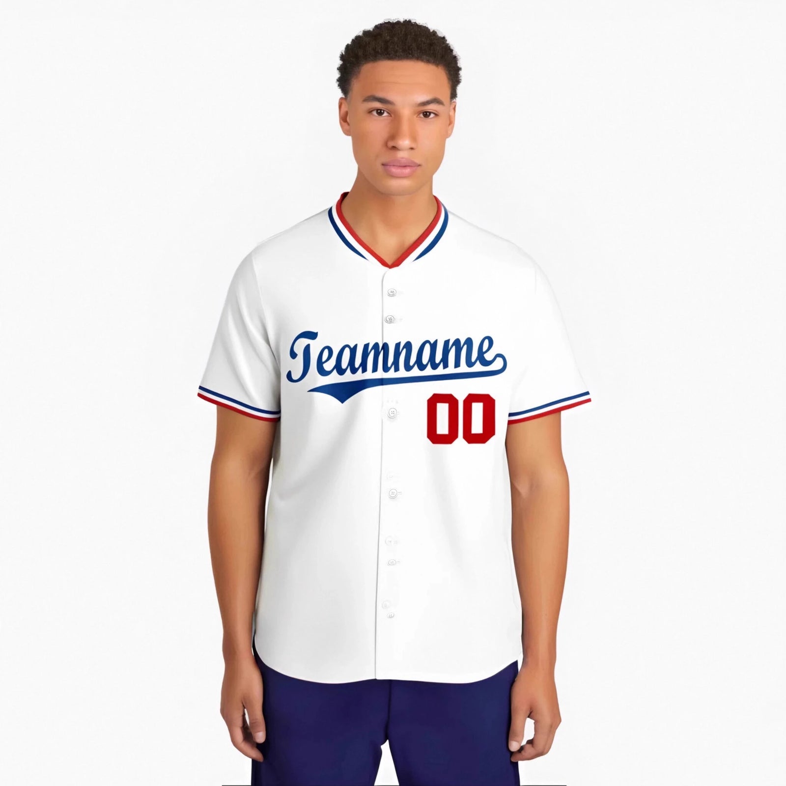Custom White Red Blue Authentic Baseball Jersey